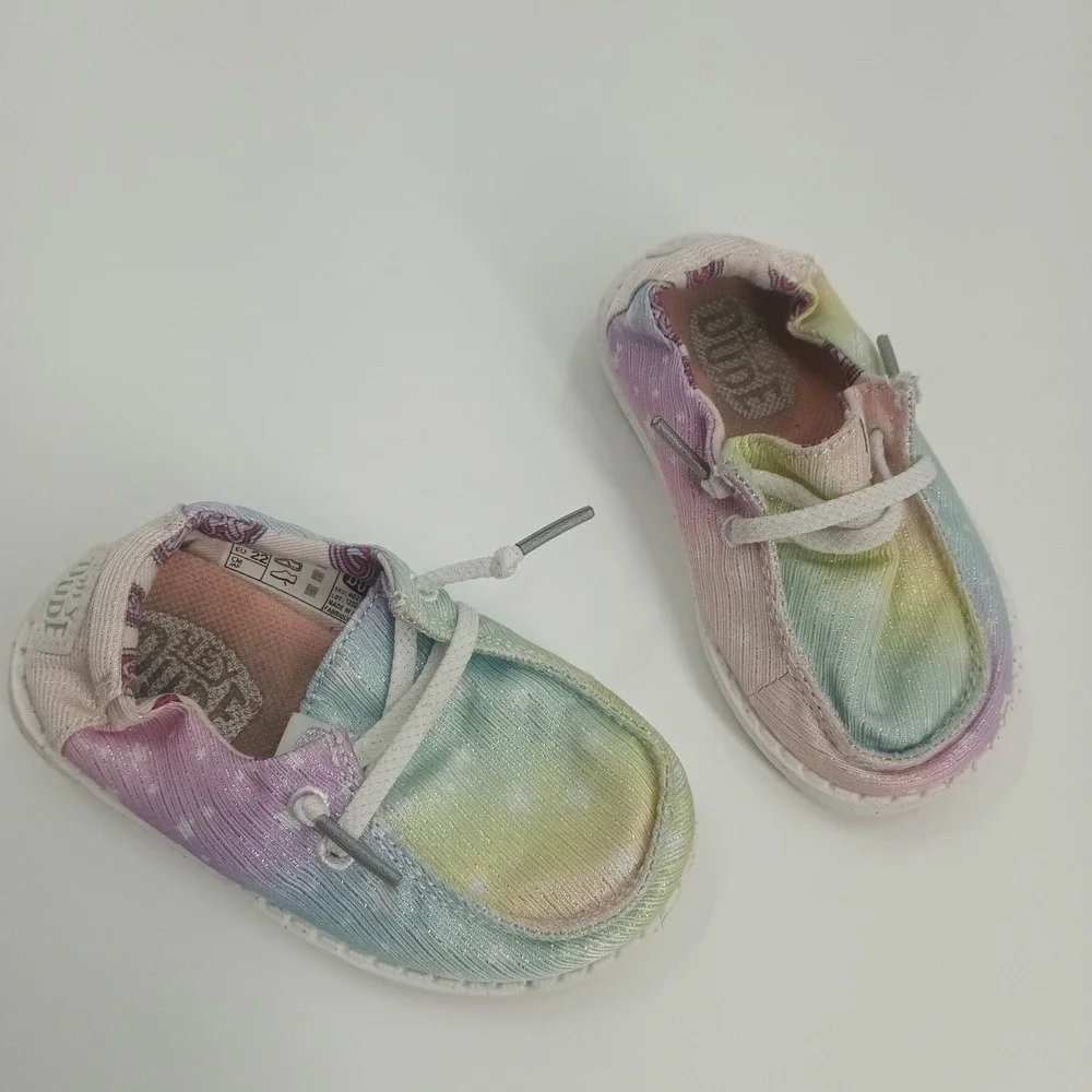 Hey Dude Wendy Toddler Sparkle Star Silver Multi Rainbow Shoes Sz. K6